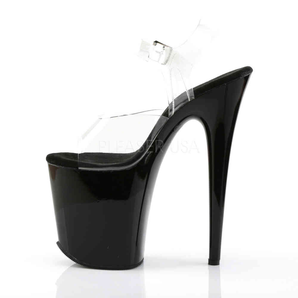 Pleaser - FLAMINGO-808 KnÃ¶chelriemen-Sandale, Poledance Schuhe - Pole dance schuhe - Schwarz/Transparent